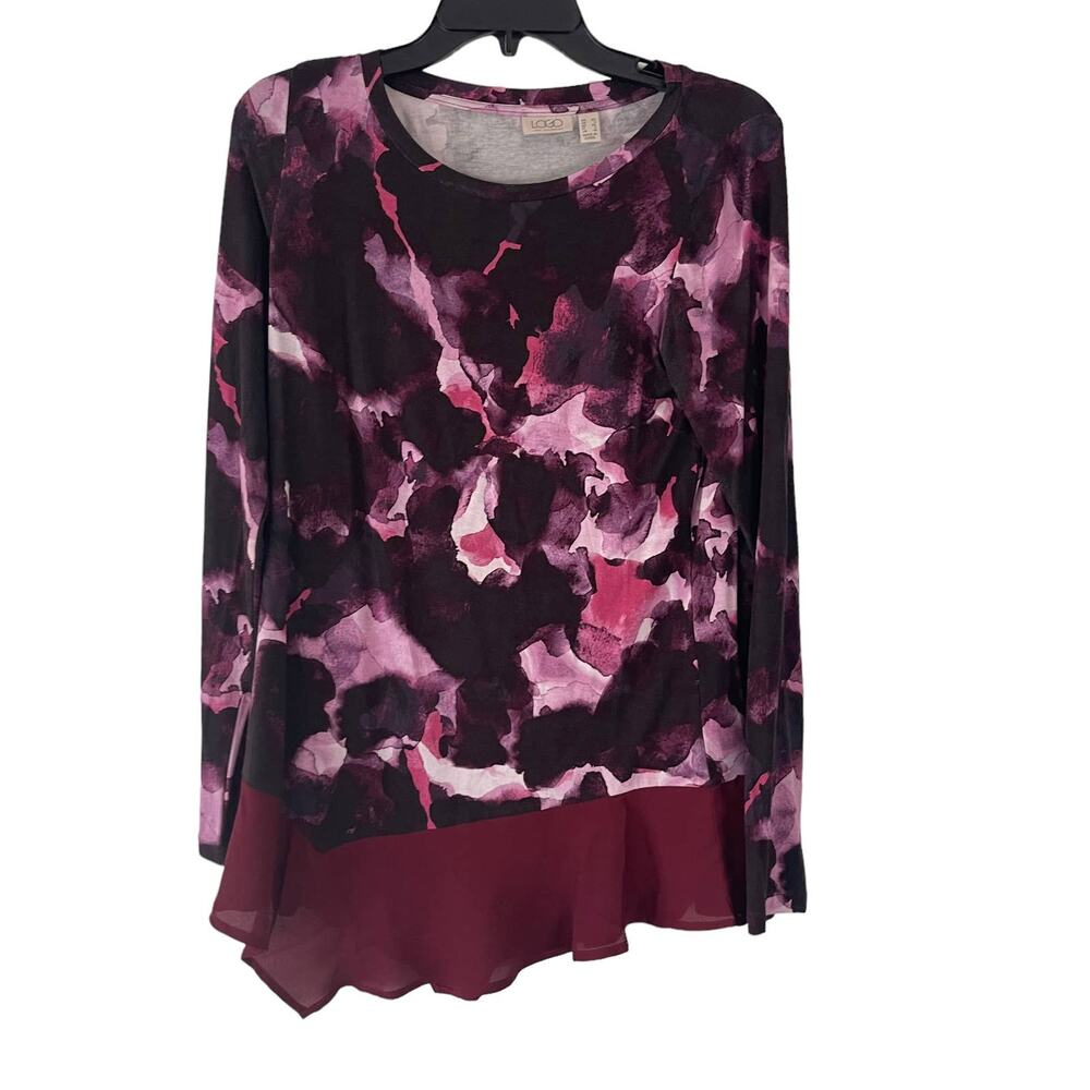 LOGO Lori Goldstein Women's Size XS Red Pink Floral Printed Soft Knit Top